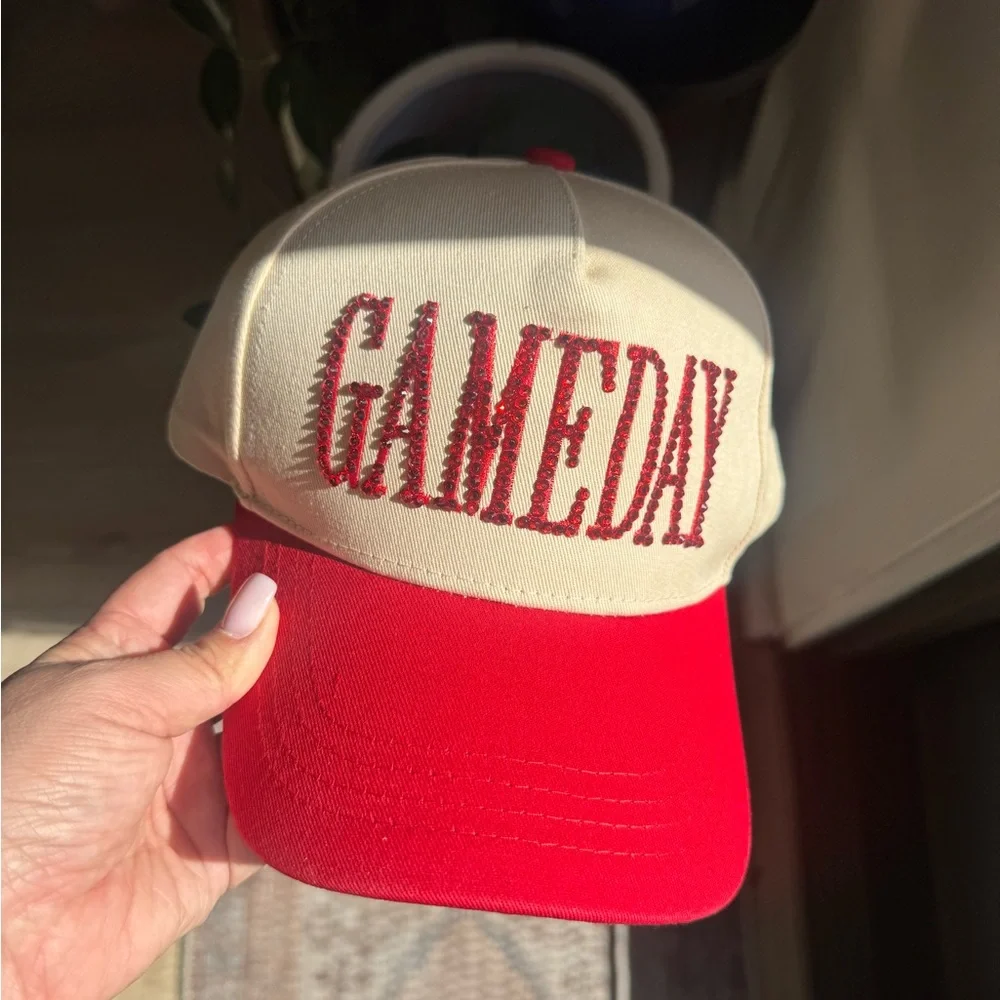 Rhinestone Gameday Red and Cream Cap
